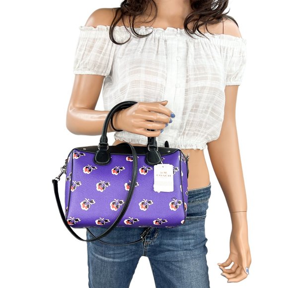 Coach Mini Bennett Top Zip Satchel Shoulder Crossbody Bag Purple Multi - Picture 2 of 15